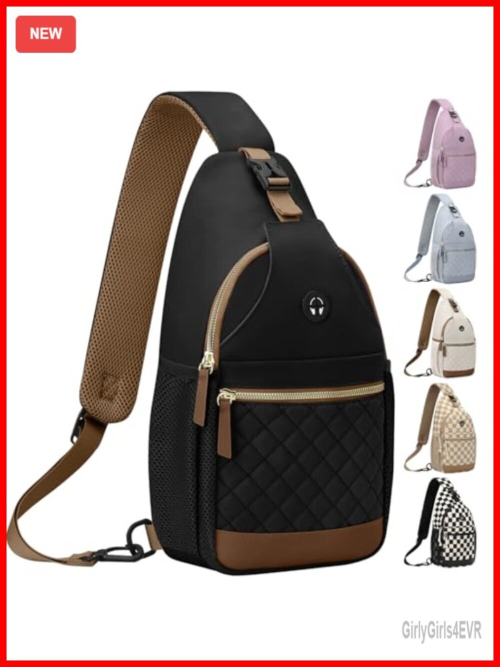 Lightweight Polyester Crossbody Sling Bag with Adjustable Strap for Travel